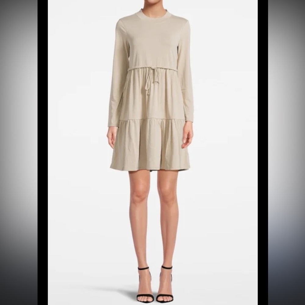 Beige Long Sleeve Jersey Dress - Like New